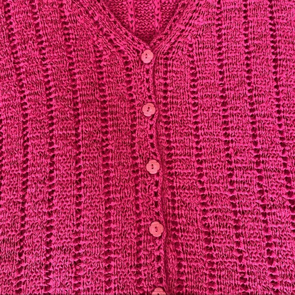 Sigrid Olsen Fuchsia V-Neck Button Front Short Sl… - image 8